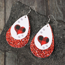 Load image into Gallery viewer, Heart Sequin Leather Teardrop Earrings
