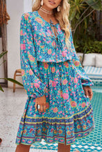 Load image into Gallery viewer, Bohemian Tie Neck Balloon Sleeve Dress