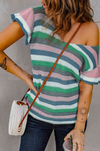 Load image into Gallery viewer, Striped Short Flutter Sleeve Knit Top