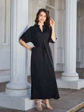 Load image into Gallery viewer, High Slit Roll-tab Sleeve Notched Neck Maxi Dress