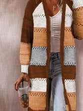 Load image into Gallery viewer, Color Block Open Front Openwork Cardigan