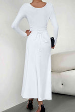 Load image into Gallery viewer, Scoop Neck Long Sleeve Lace-Up Maxi Dress