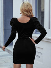Load image into Gallery viewer, Square Neck Puff Sleeve Slit Mini Dress