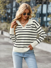 Load image into Gallery viewer, Striped Ribbed Trim Collared Knit Sweater