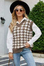 Load image into Gallery viewer, Houndstooth V-Neck Capped Sleeve Knit Vest