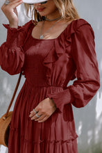 Load image into Gallery viewer, Smocked Square Neck Ruffle Trim Tiered Dress