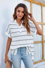 Load image into Gallery viewer, Notched Neck Slit Cuffed Blouse