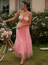 Load image into Gallery viewer, Strapless Sweetheart Neck Tulle Tiered Maxi Dress