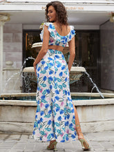 Load image into Gallery viewer, Botanical Print Cropped Top and Split Maxi Skirt