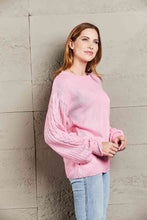 Load image into Gallery viewer, Double Take Round Neck Cable-Knit Dropped Shoulder Sweater