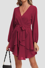 Load image into Gallery viewer, Tied Surplice Balloon Sleeve Layered Dress