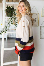 Load image into Gallery viewer, Striped Round Neck Decorative Button Dropped Shoulder Pullover Sweater