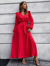 Load image into Gallery viewer, Pleated Surplice Tie Waist Maxi Dress