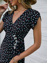 Load image into Gallery viewer, Multicolored Polka Dot Button Detail Tied Dress