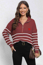 Load image into Gallery viewer, Striped Zip-Up Long Sleeve Ribbed Sweater