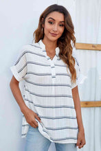 Load image into Gallery viewer, Notched Neck Slit Cuffed Blouse