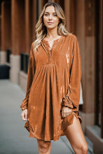 Load image into Gallery viewer, Notched Balloon Sleeve Ruched Mini Dress
