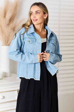 Load image into Gallery viewer, Double Take Dropped Shoulder Raw Hem Denim Jacket