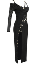 Load image into Gallery viewer, One Sleeve Pin Detail Slit Dress