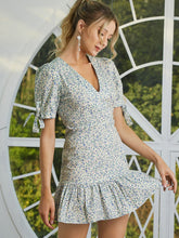 Load image into Gallery viewer, Floral Tie-Cuff Puff Sleeve Ruffle Hem Dress