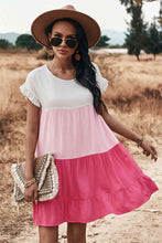 Load image into Gallery viewer, Color Block Round Neck Tiered Dress