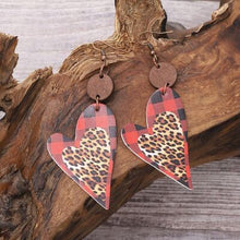 Load image into Gallery viewer, PU Leather Wood Heart Dangle Earrings