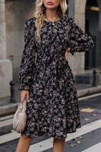 Load image into Gallery viewer, Printed Round Neck Flounce Sleeve Dress
