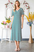 Load image into Gallery viewer, Striped V-Neck Short Sleeve Side Slit Dress