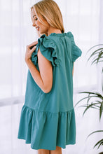 Load image into Gallery viewer, Ruffle Shoulder Tie-Neck Tiered Dress