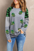 Load image into Gallery viewer, Sequin Plaid Round Neck Sweatshirt