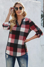 Load image into Gallery viewer, Plaid V-Neck Long Sleeve Top