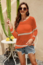 Load image into Gallery viewer, Striped Round Neck Openwork Cover Up