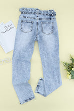 Load image into Gallery viewer, Acid Wash Belted Button Fly Distressed Jeans