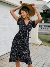 Load image into Gallery viewer, Multicolored Polka Dot Button Detail Tied Dress