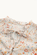 Load image into Gallery viewer, Floral Smocked Tie-Neck Buttoned Blouse