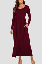 Load image into Gallery viewer, Round Neck Long Sleeve Pocketed Maxi Dress