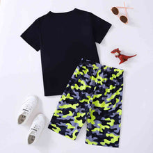Load image into Gallery viewer, Boys Dinosaur Graphic Tee and Camouflage Shorts Set