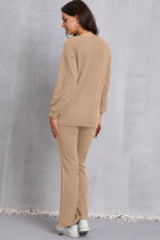 Load image into Gallery viewer, V-Neck Dropped Shoulder Top and Flare Pants Set