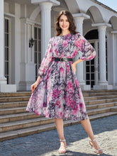 Load image into Gallery viewer, Floral Print Round Neck Balloon Sleeve Midi Dress