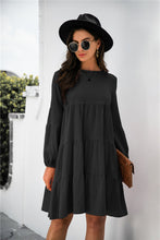 Load image into Gallery viewer, Balloon Sleeve Keyhole Tiered Dress