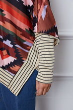 Load image into Gallery viewer, Geometric Striped Splicing Round Neck Blouse