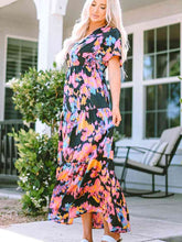 Load image into Gallery viewer, Printed V-Neck Short Sleeve Maxi Dress