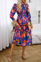 Load image into Gallery viewer, Printed Smocked Lantern Sleeve Ruffled Dress