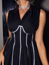 Load image into Gallery viewer, Contrast Rhinestone Detail Sleeveless Shirt Dress