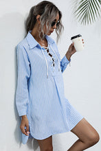 Load image into Gallery viewer, Lace Up Collar Shirt Dress