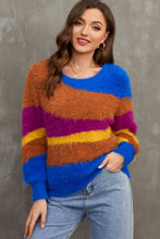 Load image into Gallery viewer, Color Block Round Neck Plush Sweater