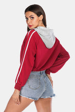 Load image into Gallery viewer, Full Size Side Stripe Drawstring Hem Cropped Hoodie