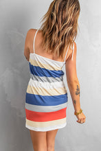Load image into Gallery viewer, Striped Drawstring Waist Tie-Shoulder Mini Dress