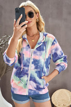 Load image into Gallery viewer, Tie-Dye Drawstring Detail Zip Up Hooded Jacket