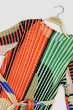 Load image into Gallery viewer, Mixed Print Accordion Pleated Belted Side Slit Dress